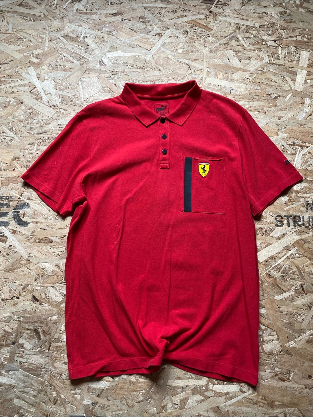 Scuderia Ferrari Red Polo with Contrast Chest Stripe and Shield